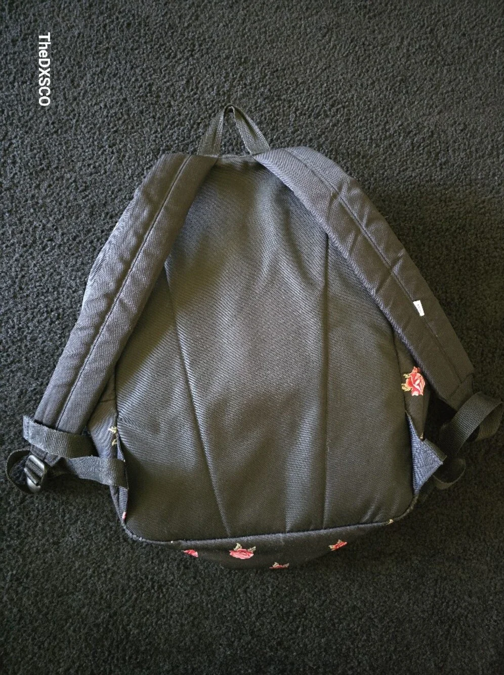 Vans Black Backpack with Pink Rose Print